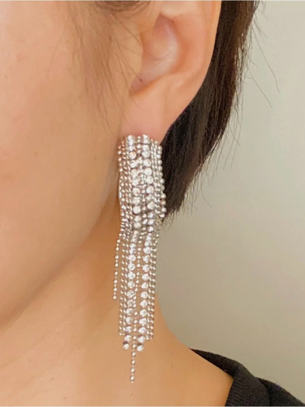 Silver Crystal Fringe Drop Earrings for Women